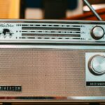 an old radio sitting on top of a table